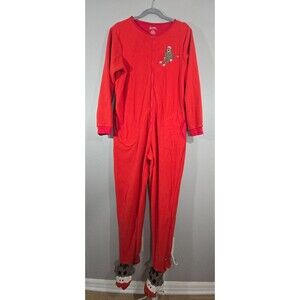 Nick & Nora Red Sock Monkey Footed One Piece Pajamas Size M Adult Zip Front